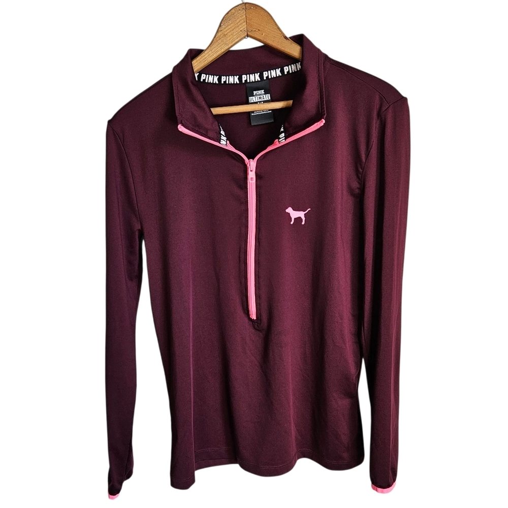Victoria's Secret PINK Burgundy Quarter Zip Pullover, Medium